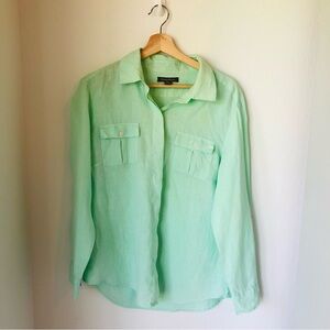Tommy Bahama Sea Glass Green, Linen, Hidden Button Down Shirt, Women’s M, Collar